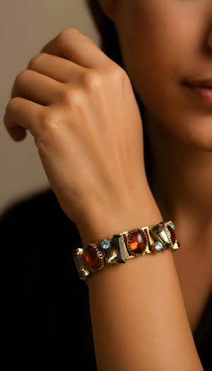 Vintage 70's BEJEWELED Chunky Panel Bracelet