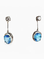 1930's Art Deco Blue SPINEL & Crystal Sterling Earrings