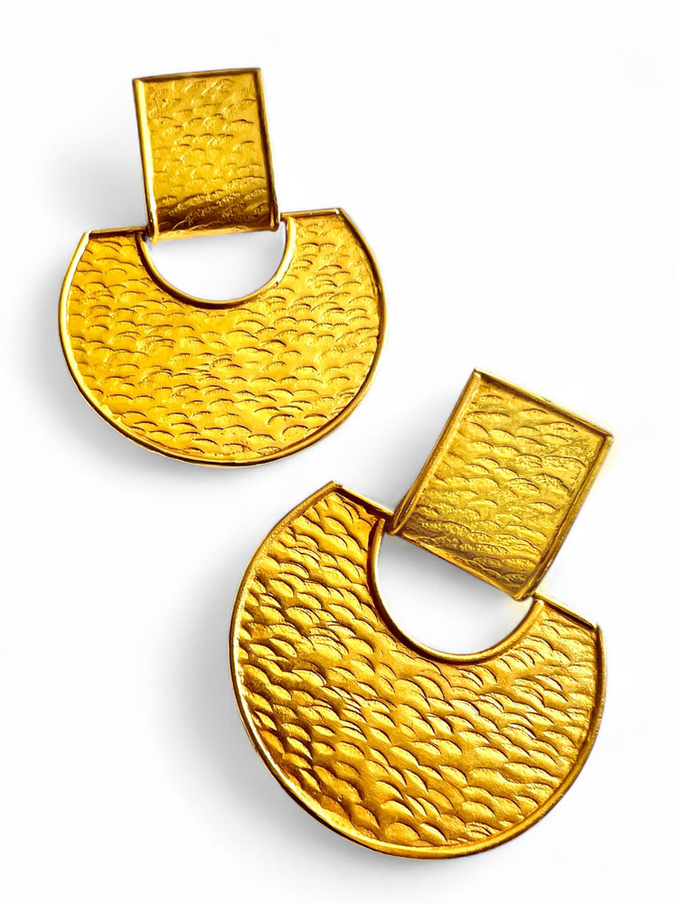 90's Oversized DOMINIQUE AURIENTIS Textured Door Knocker Earrings
