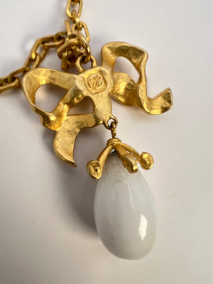 Vintage 90's KARL LAGERFELD Gripoix White Bow Necklace
