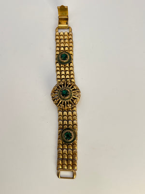 Victorian Revival Chunky EMERALD Glass Panel Bracelet