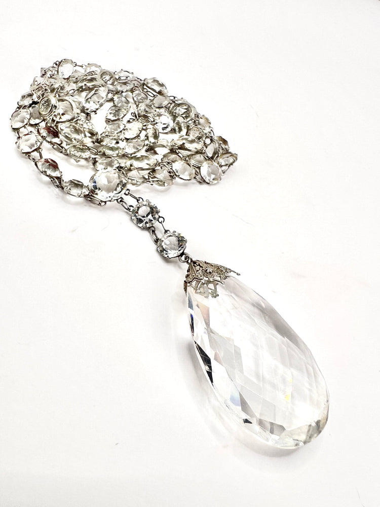 1920's ART DECO Rivieré Crystal Pendant Necklace 28"
