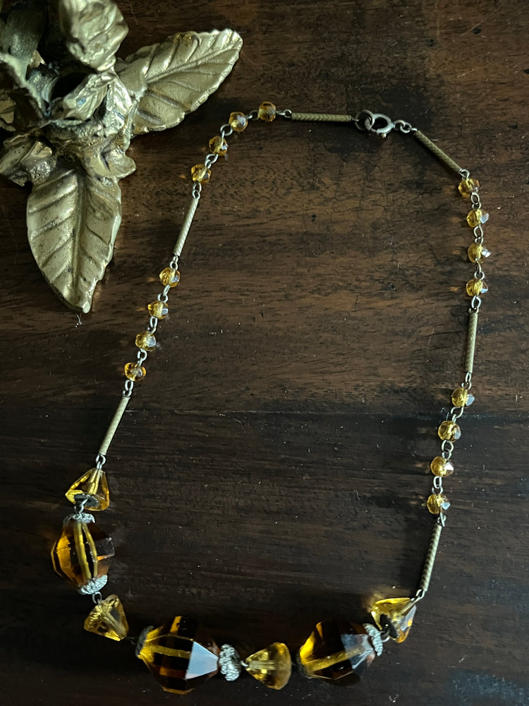 ART DECO Czech Amber Glass Necklace