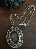 Vintage WHITING & DAVIS Intaglio Glass Cameo Pendant Necklace