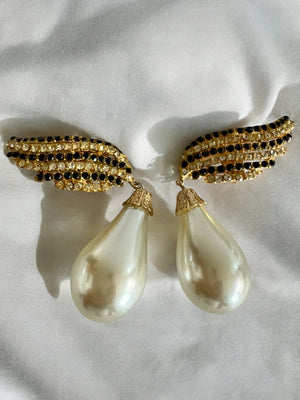 Vintage RICHARD SERBIN Magazine Cover PEARL DROP Crystal Earrings