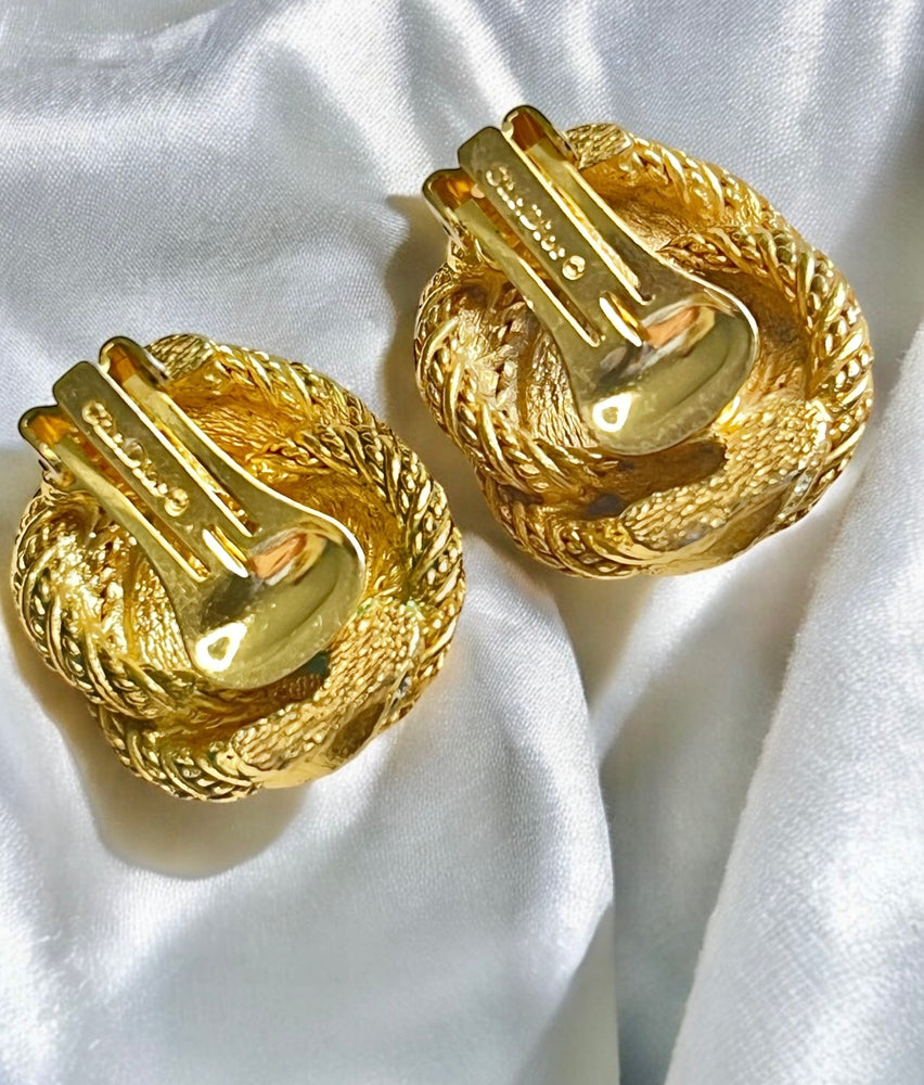 Vintage 70's CHRISTIAN DIOR Gold Knot Crystal Earrings