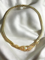 Vintage 80's CHRISTIAN DIOR Gold Plated Pearl & Rhinestone Necklace