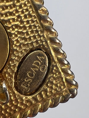 Vintage 90's ESCADA Equestrian Gold Square Earrings