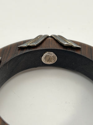 Vintage 90's DOMINQUE AURIENTIS Wood/Silver Bangle Bracelet