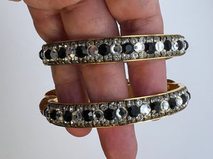 Vintage 80's WENDY GELL Black & White Crystal Bangle Bracelets (set)