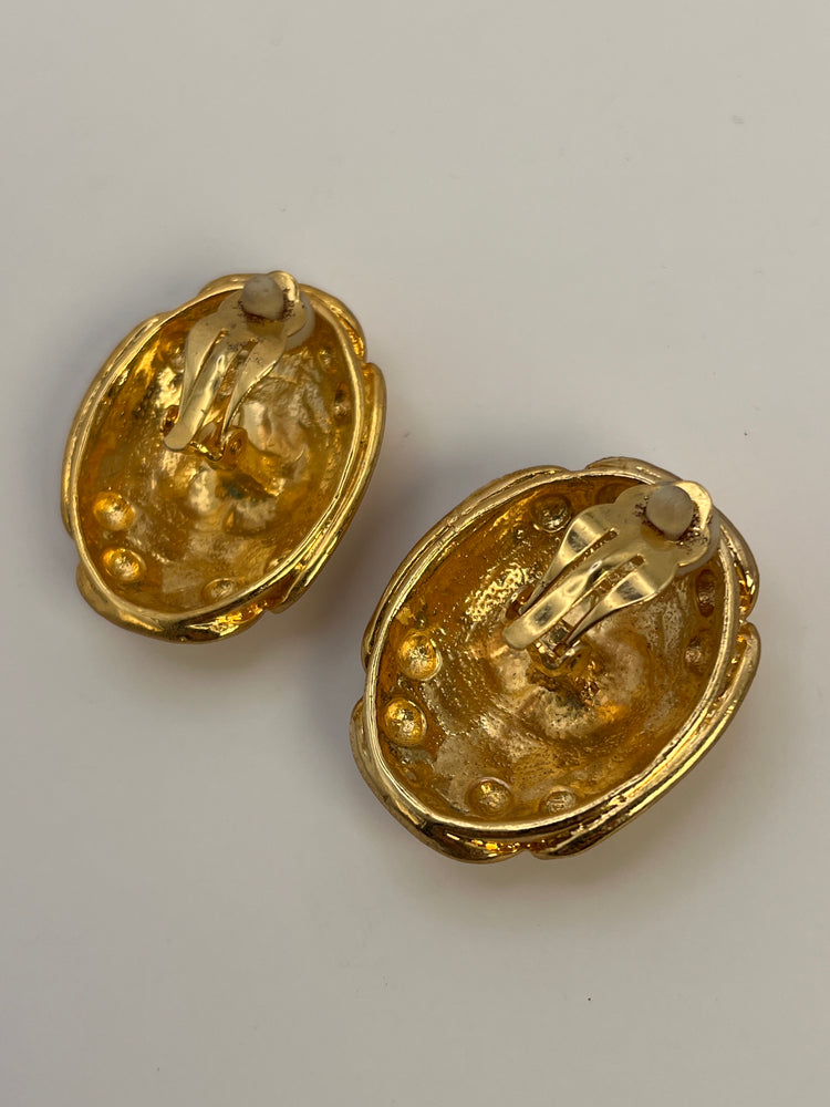 Vintage 80's FRENCH Unsigned Ornate Matte Gold Earrings
