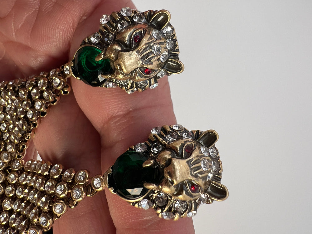 Vintage 70's KJL Lion Crystal Mesh Earrings