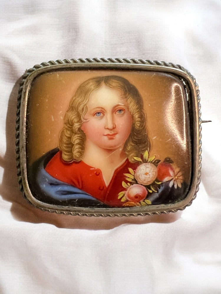 1880's Victorian Sterling Limoges Handpainted Brooch