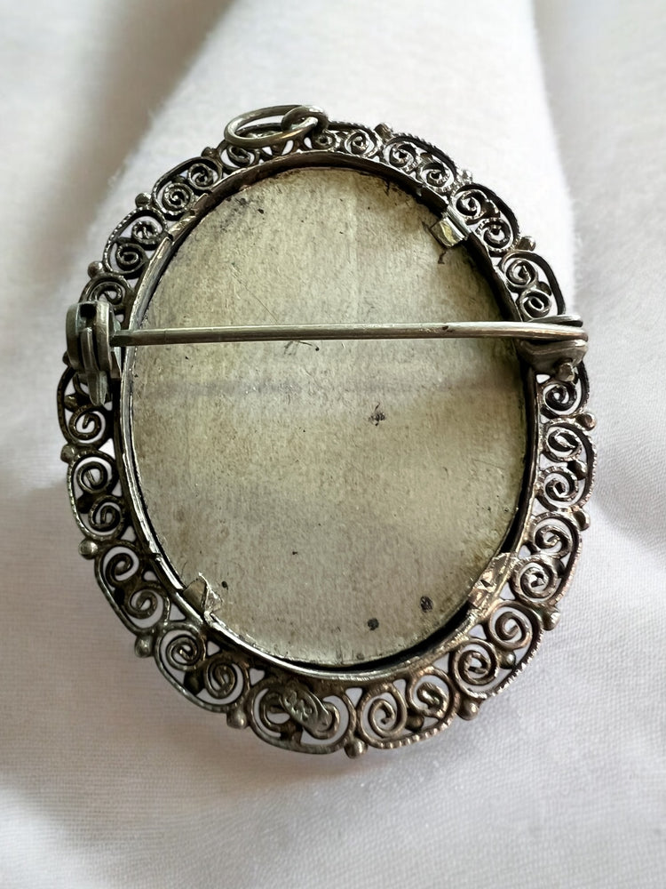 Victorian 800 Silver Handpainted Brooch