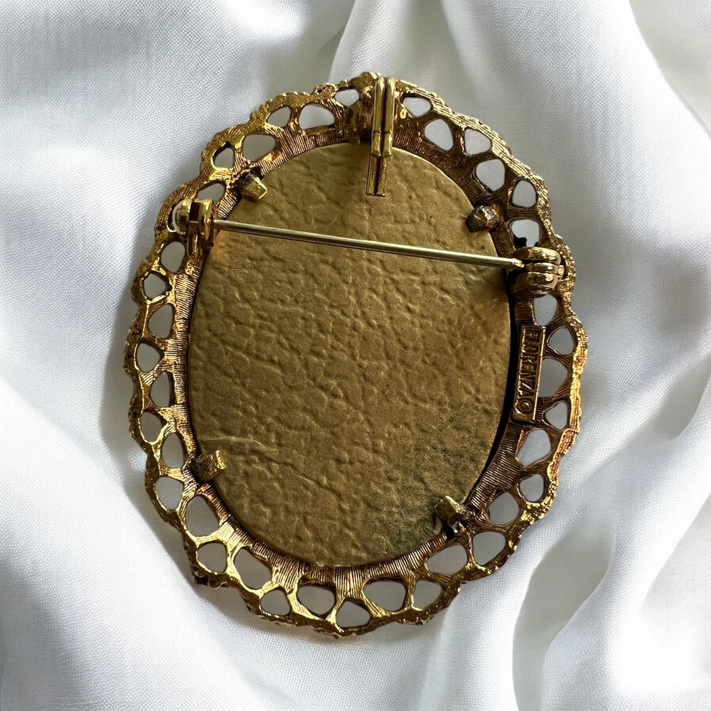 Vintage Florenza Italy Gold Frame Brooch