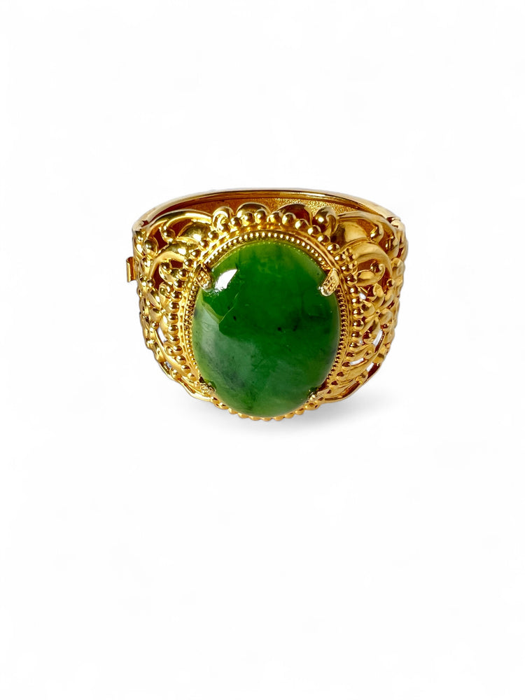 Vintage Ornate FILIGREE Faux Jade Chunky Cuff Bracelet