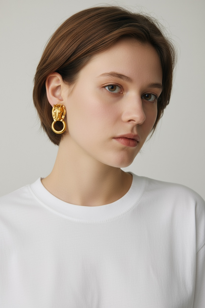Vintage 90's MAEVE CARR Equestrian Matte Gold Earrings
