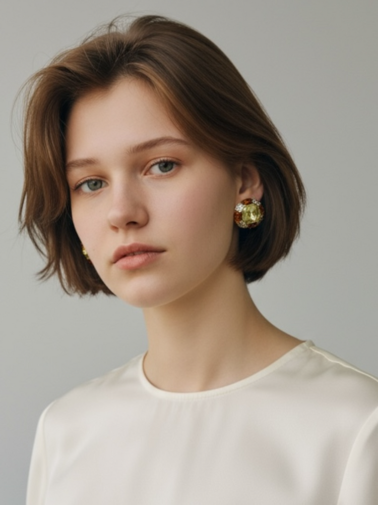 Vintage 60's KENNETH LANE Citrine & Topaz Crystal Earrings