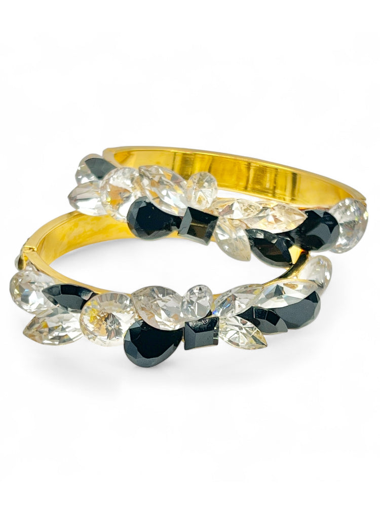 Vintage 80's WENDY GELL Black & White Crystal Bangle Bracelets (set)