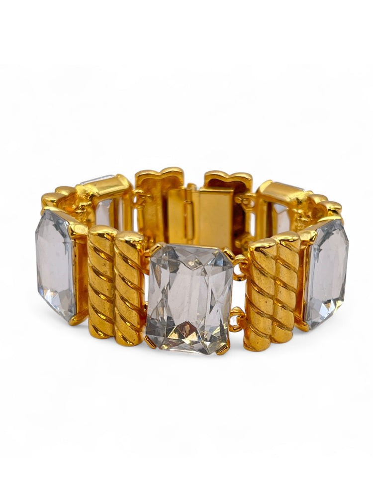 Vintage 80's Chunky GEM-CRAFT Crystal Panel Bracelet