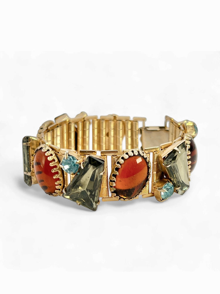 Vintage 70's BEJEWELED Chunky Panel Bracelet