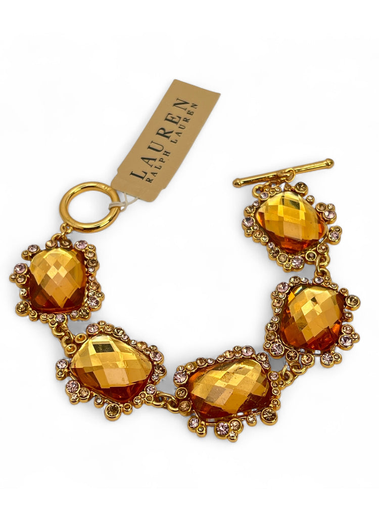 Vintage 90's RALPH LAUREN Topaz Glass Panel Bracelet