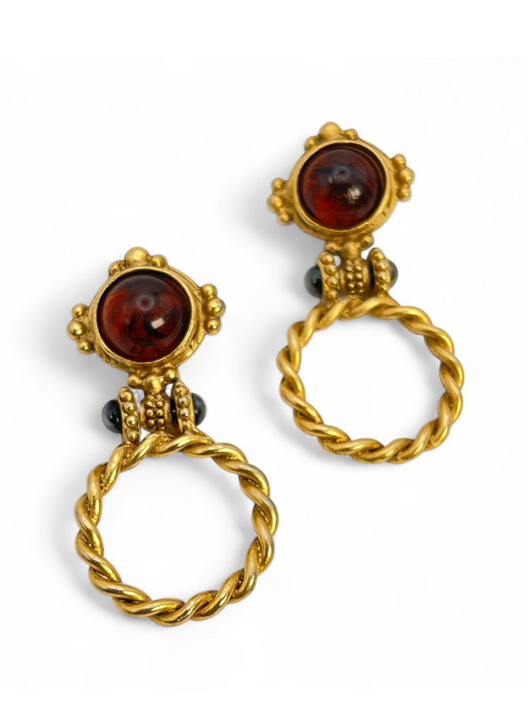 Vintage 80's Oversized ETRUSCAN Glass Knocker Earrings