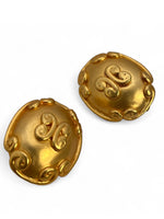 Vintage 80's FRENCH Unsigned Ornate Matte Gold Earrings