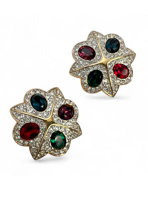 Vintage 90s SWAROVSKI Glass Gemstone & Pavé Earrings