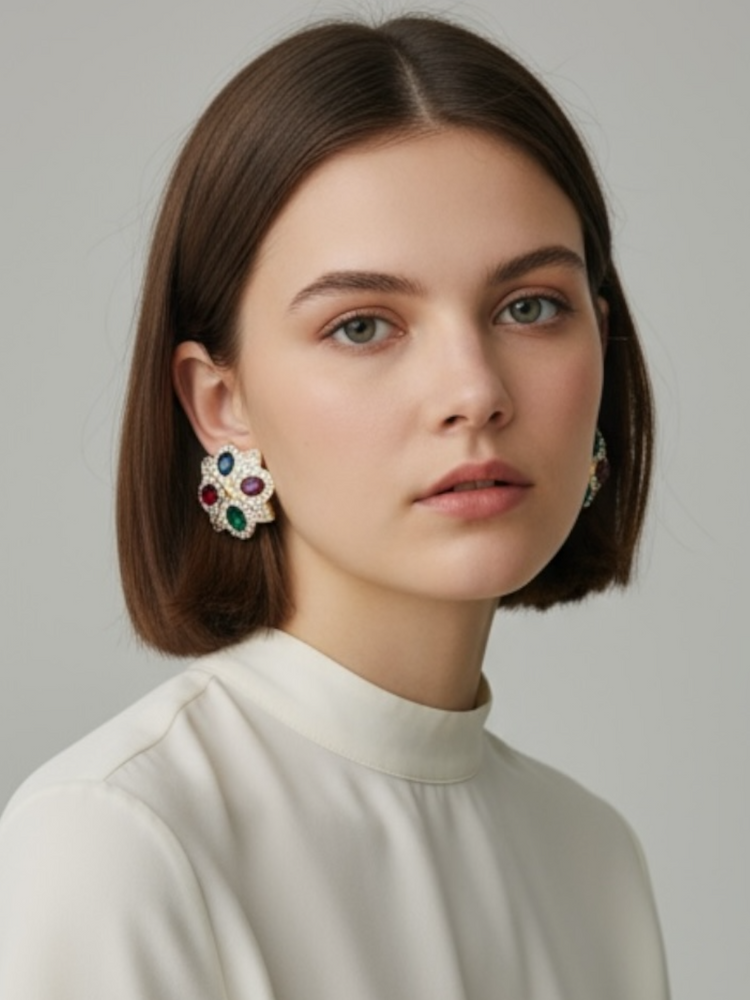 Vintage 90s SWAROVSKI Glass Gemstone & Pavé Earrings