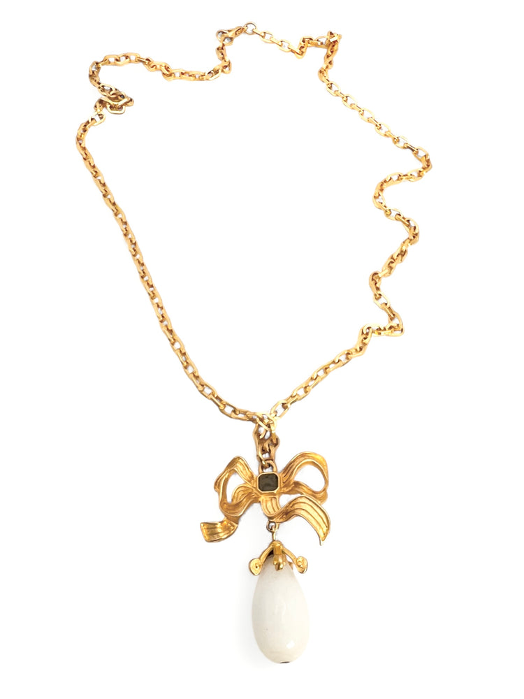 Vintage 90's KARL LAGERFELD Gripoix White Bow Necklace