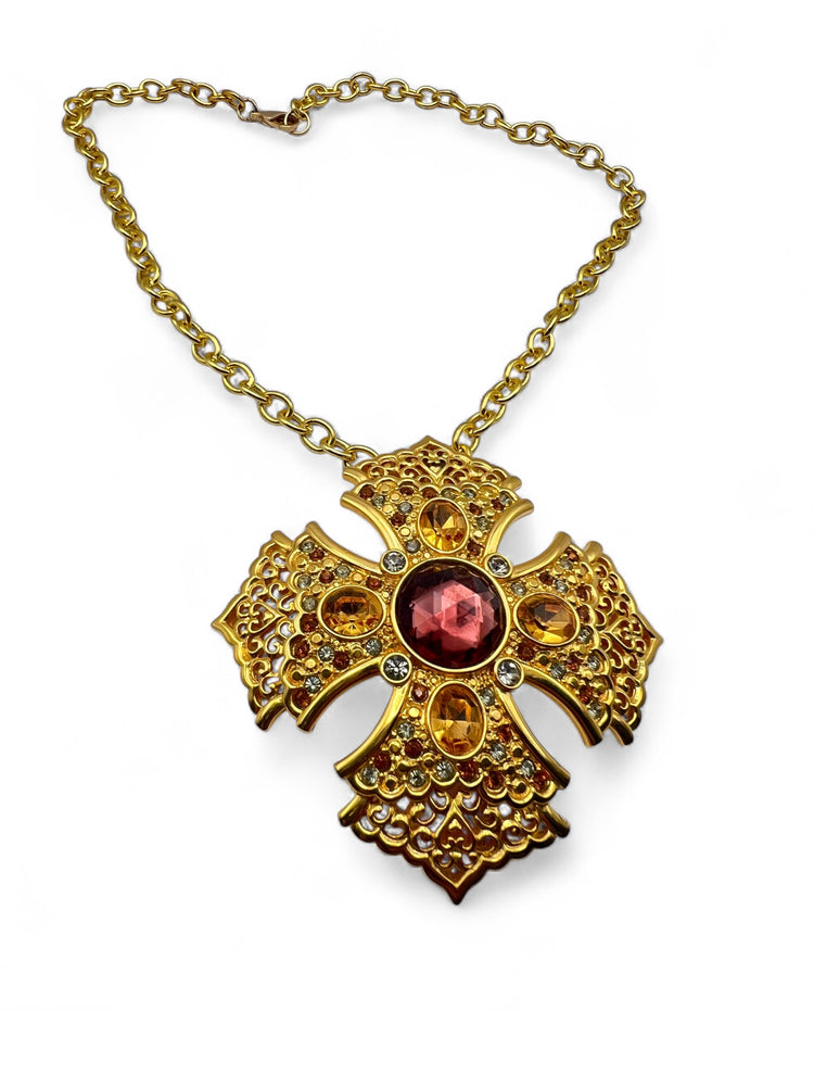 Vintage 90s ALANA STEWART Chunky Maltese Cross Necklace/Brooch