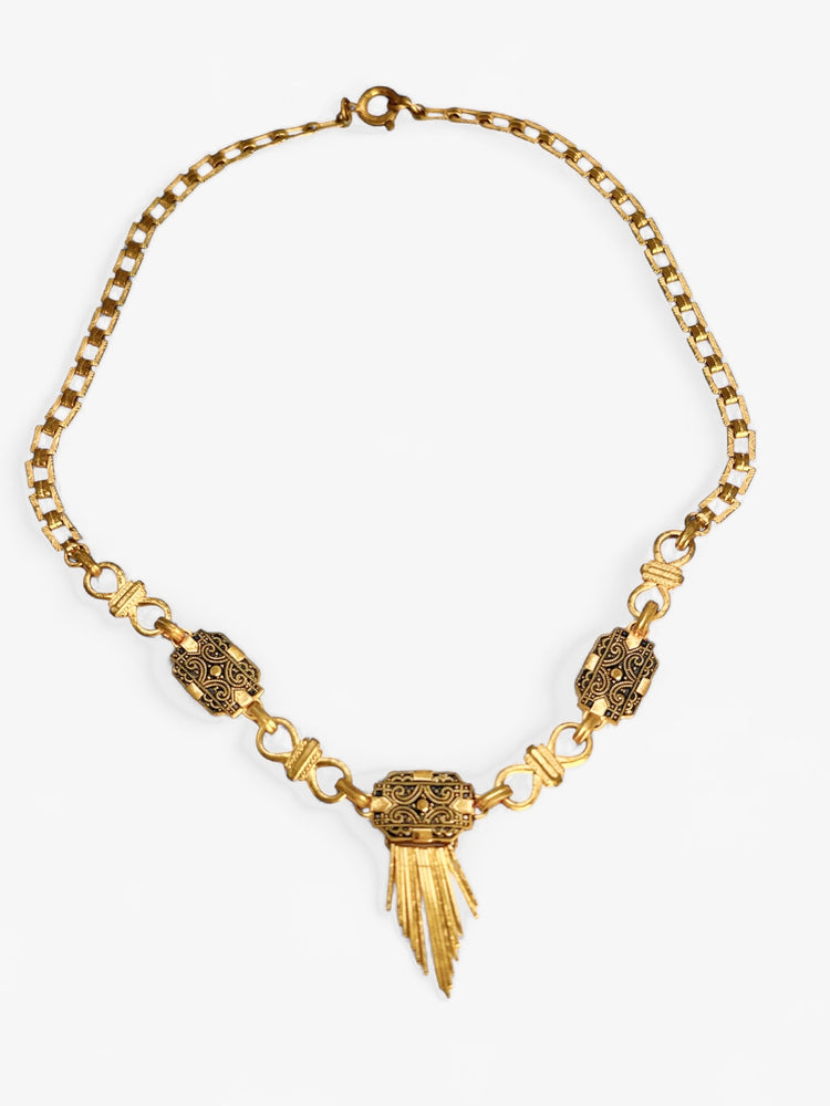 Victorian BOOKCHAIN Brass Fringe Necklace