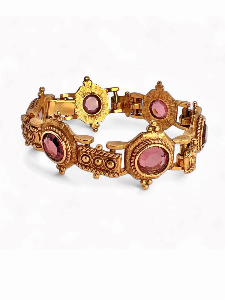 Art Deco Revival Ornate AMETHYST Glass Panel Bracelet