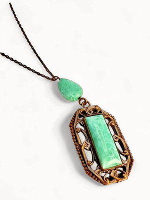 1930's Art Deco PEKING GLASS Ornate Pendant Necklace