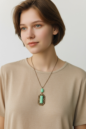 1930's Art Deco PEKING GLASS Ornate Pendant Necklace