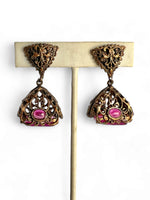 Victorian Ornate Filigree INTAGLIO Purple Glass Earrings