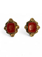 1930s Art Deco CARNELIAN Glass INTAGLIO Earrings