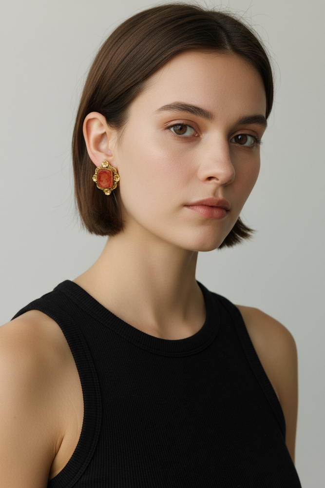 1930s Art Deco CARNELIAN Glass INTAGLIO Earrings