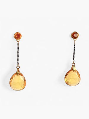 1930's Art Deco CITRINE Glass Drop Earrings