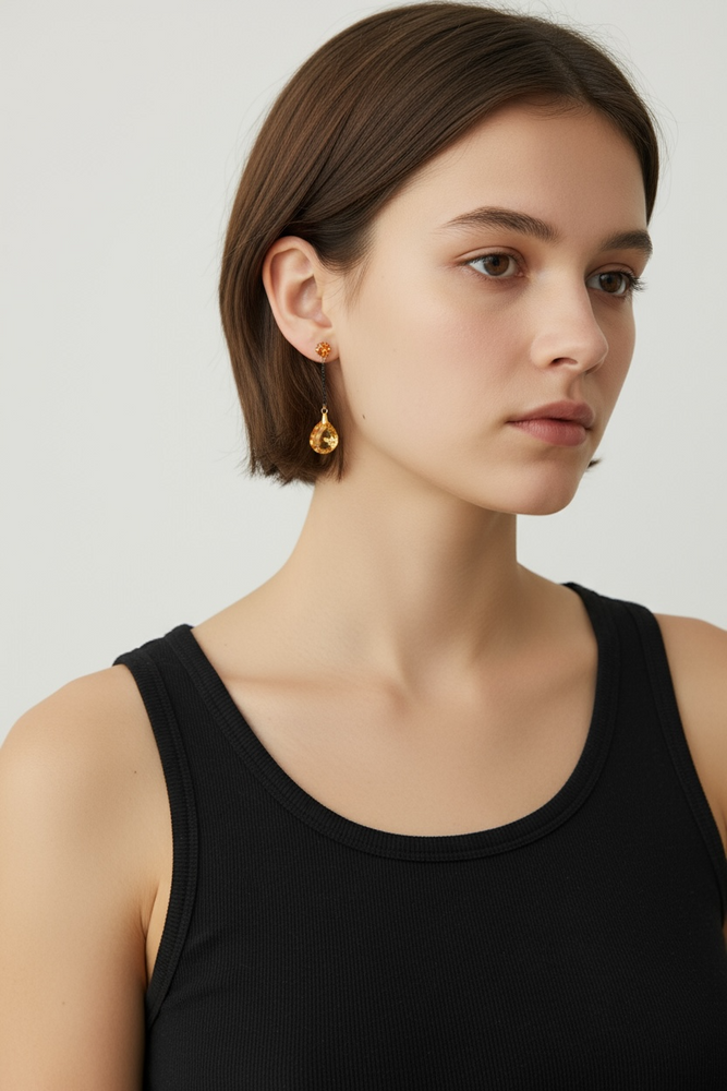 1930's Art Deco CITRINE Glass Drop Earrings
