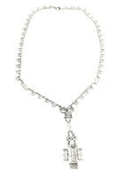 1920's Art Deco Sterling Silver Crystal RIVIERE LAVALIER Necklace