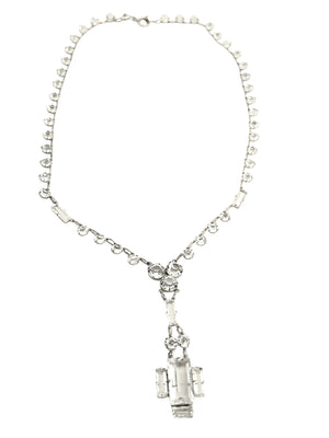1920's Art Deco Sterling Silver Crystal RIVIERE LAVALIER Necklace