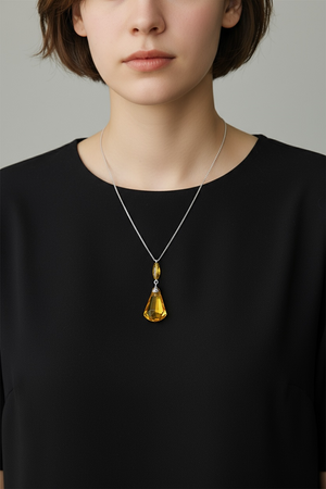 1930's Sterling Silver CITRINE Glass Lavalier Necklace
