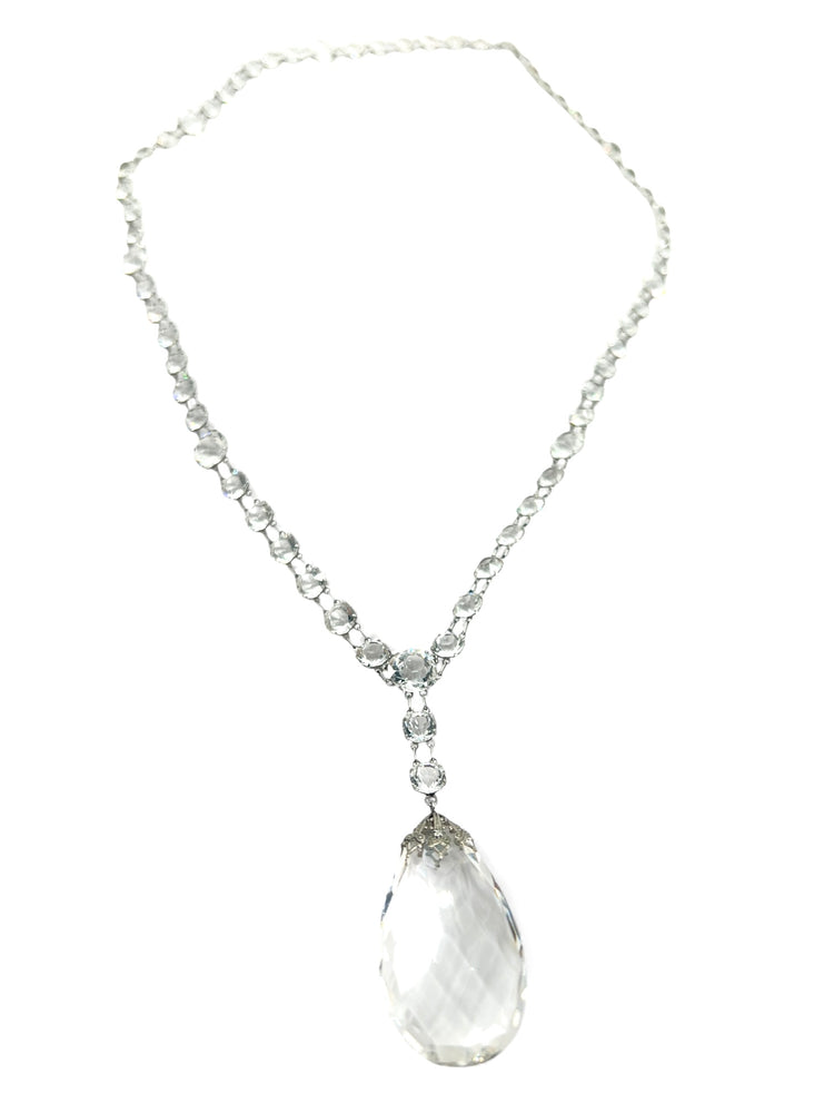 1920's ART DECO Rivieré Crystal Pendant Necklace 28"