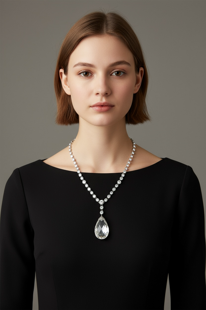 1920's ART DECO Rivieré Crystal Pendant Necklace 28"