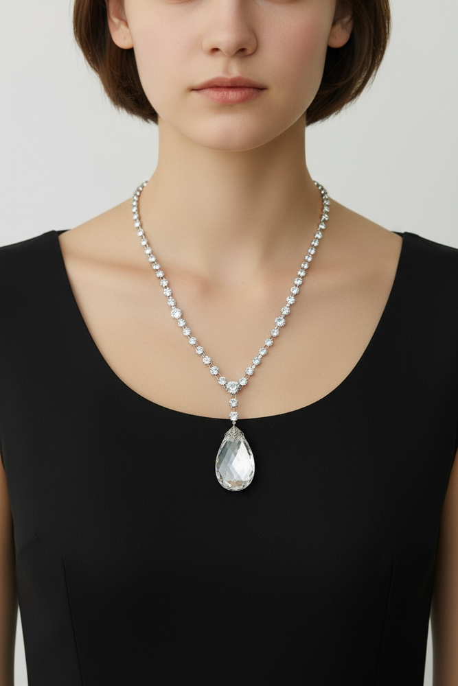 1920's ART DECO Rivieré Crystal Pendant Necklace 28"
