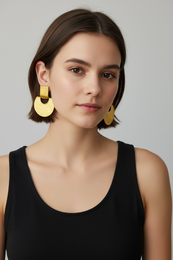90's Oversized DOMINIQUE AURIENTIS Textured Door Knocker Earrings