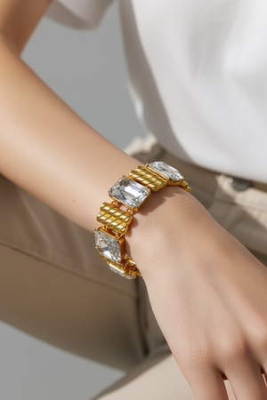 Vintage 80's Chunky GEM-CRAFT Crystal Panel Bracelet