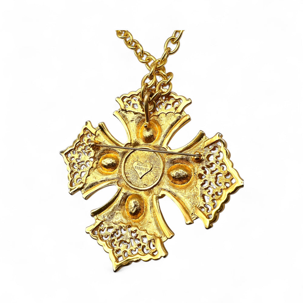 Vintage 90s ALANA STEWART Chunky Maltese Cross Necklace/Brooch